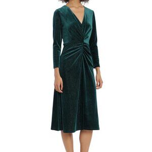 MAGGY LONDON Vinsa Ruched Midi Dress in Emerald Shimmer Size 16W Plus
